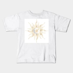 Modern White Gold Sun Moon Planet Universe Mandala Kids T-Shirt